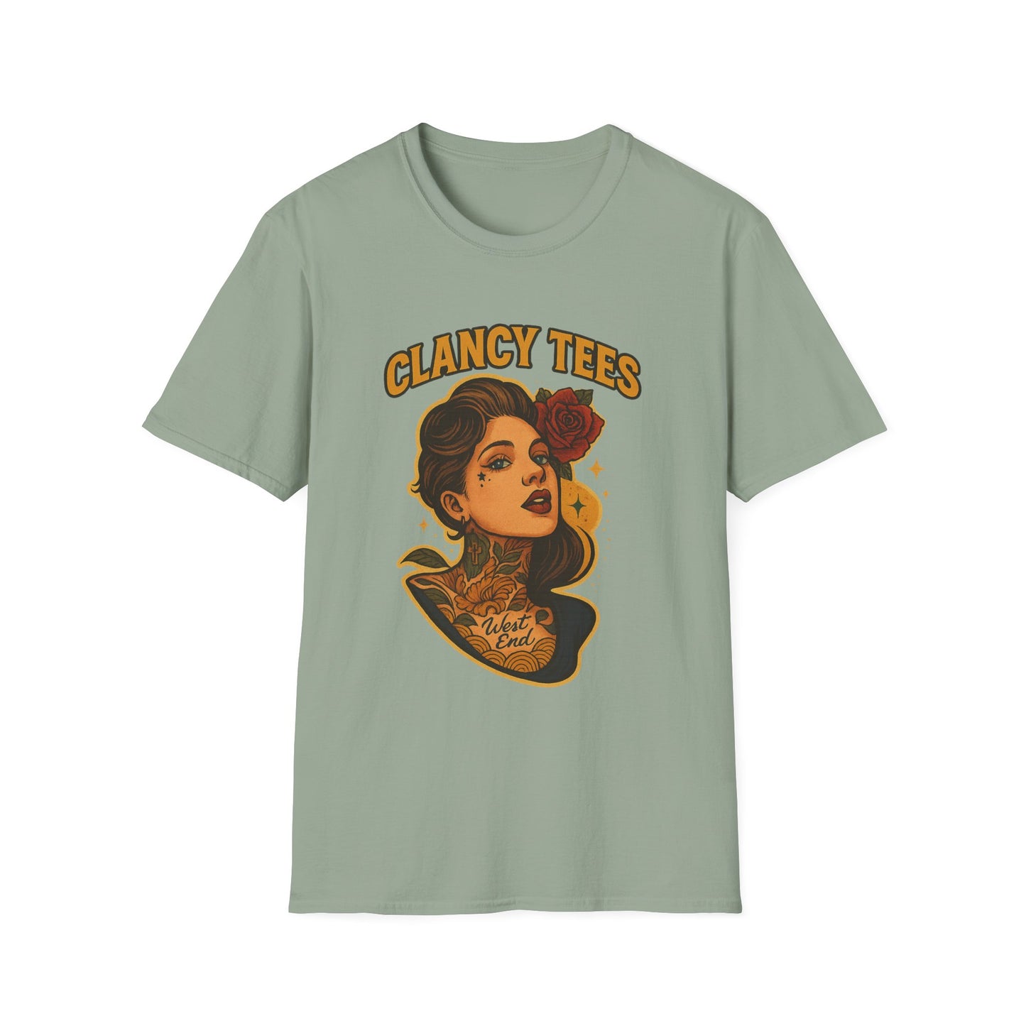 Vintage Tattoo-Inspired Unisex Softstyle T-Shirt, Unique Graphic Tee, Casual Statement Shirt, Perfect Gift for Friends & Festivals