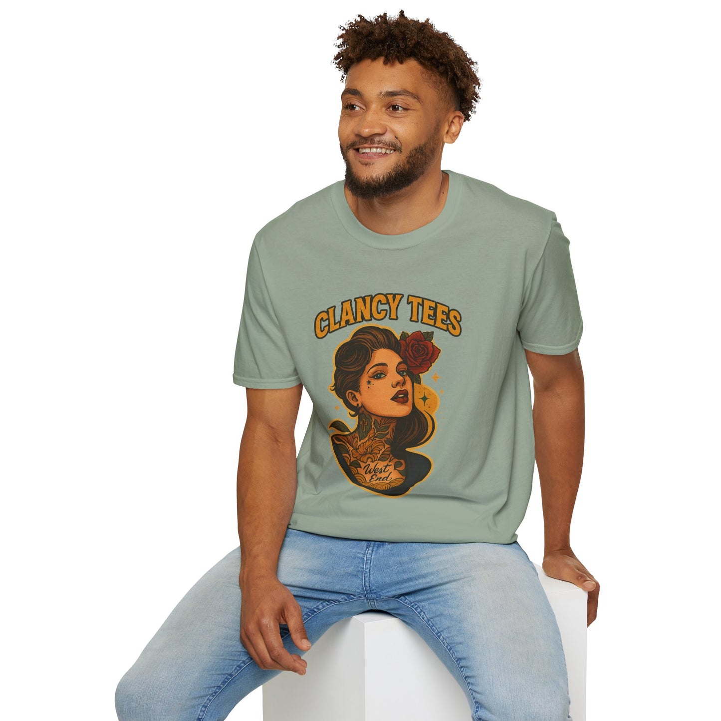 Vintage Tattoo-Inspired Unisex Softstyle T-Shirt, Unique Graphic Tee, Casual Statement Shirt, Perfect Gift for Friends & Festivals