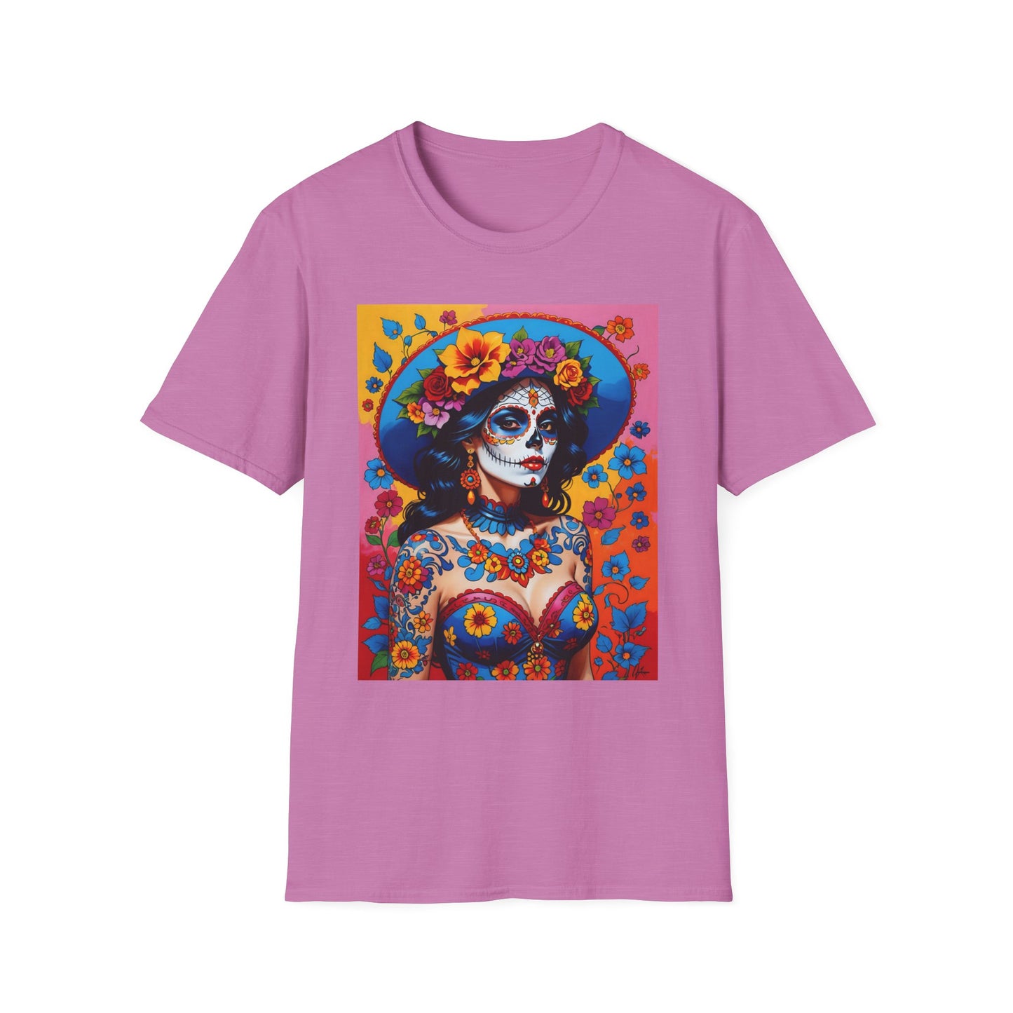 Sugar Skull T-Shirt – Día de los Muertos Art Tee – Gift for Goth Aesthetic Fans, Colorful Skull Lovers, and Tattoo-Inspired Fashion