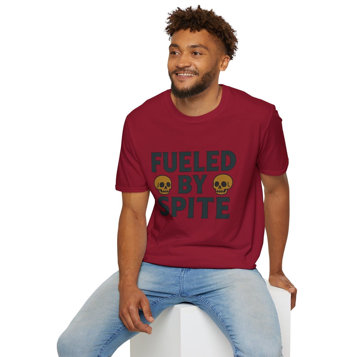 Fueled by Spite Unisex Softstyle T-Shirt, Funny Graphic Tee, Goth Aesthetic Shirt, Gifts for Spiteful Friends, Casual Wear