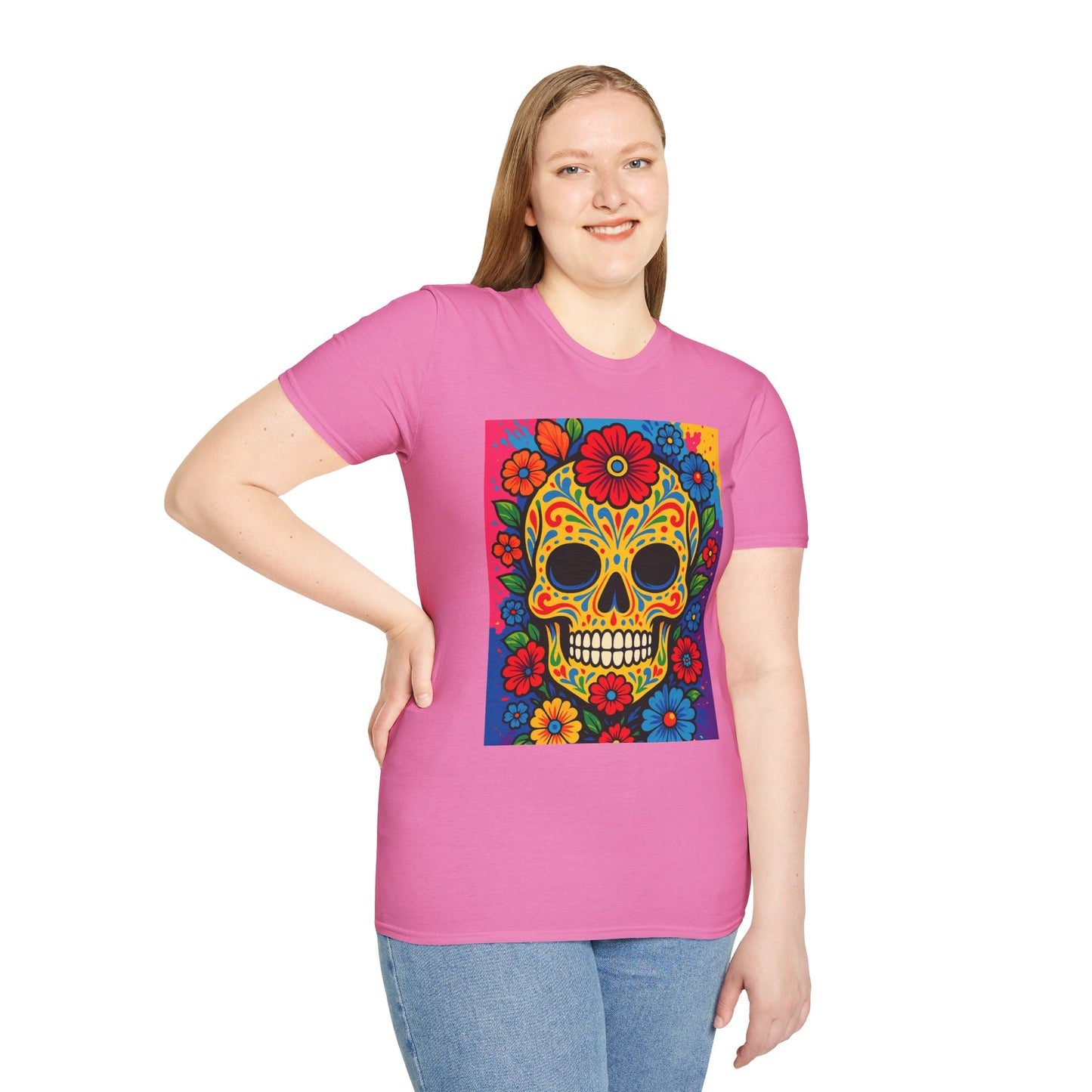 Colorful Sugar Skull Shirt | Day of the Dead Graphic Tee | Gift for Tattoo Lovers & Art Fans | Floral Skull T-Shirt