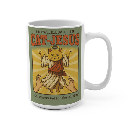 Cat Jesus Mug Funny Religious Cat Humor 15oz Ceramic Coffee Cup Gift For Cat Lovers And Sarcastic Friends