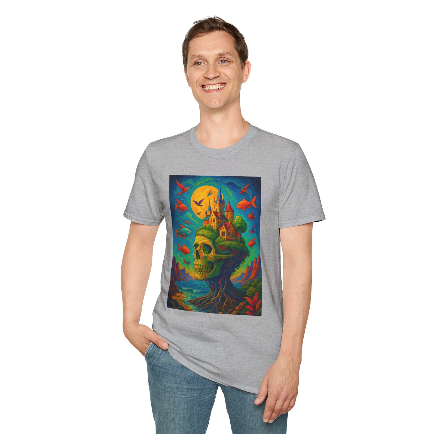 Psychedelic Skull Castle T-Shirt Surreal Fantasy Art Tee | Trippy Gothic Aesthetic Shirt | Gift for Weirdos and Dreamers | Dark Art Forest Top