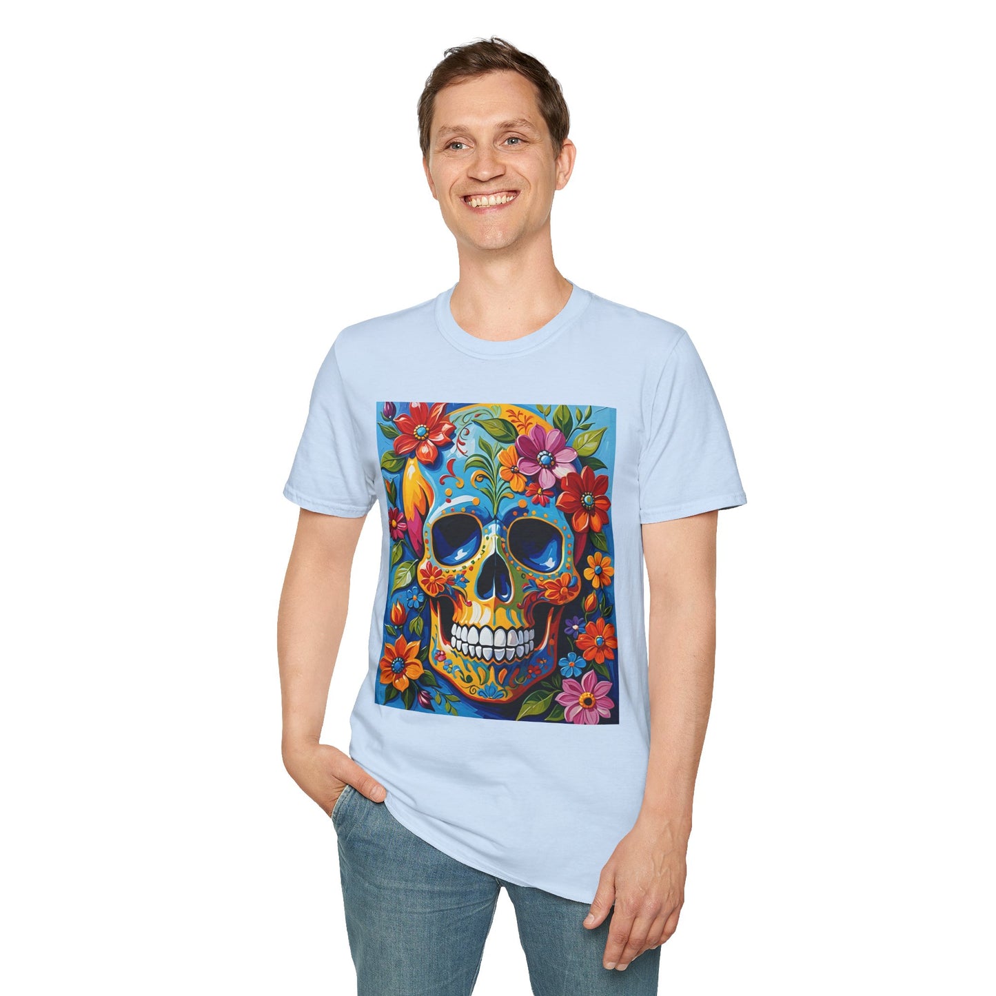 Floral Sugar Skull Shirt – Colorful Skull with Flowers Tee – Gift for Art Lovers, Halloween Fans, and Bold Statement Outfit Seekers