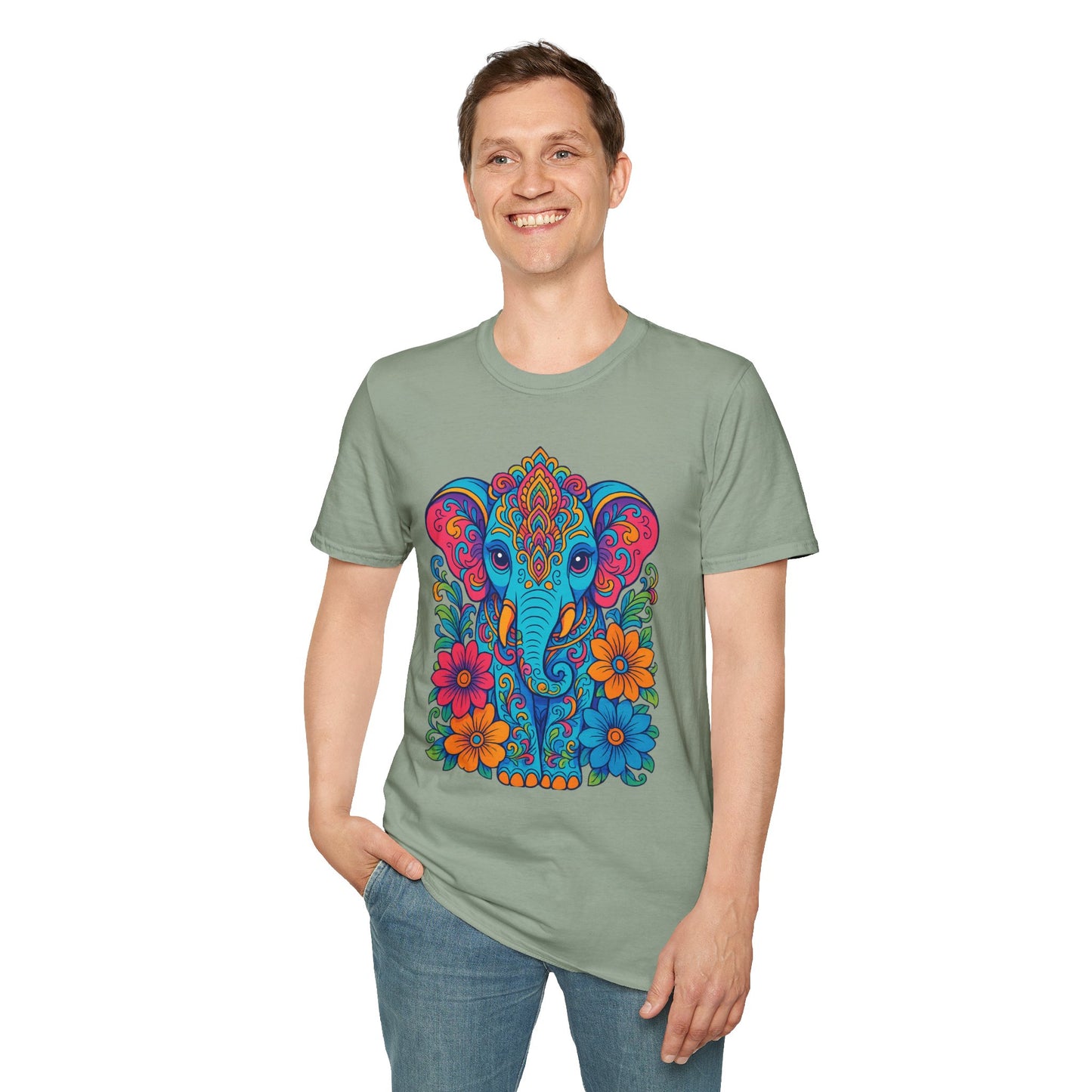 Colorful Elephant Shirt Trippy Boho Floral Art Tee Gift for Yoga Lovers Psychedelic Animal Fans and Free Spirits Who Rock Vibrant Festival Style