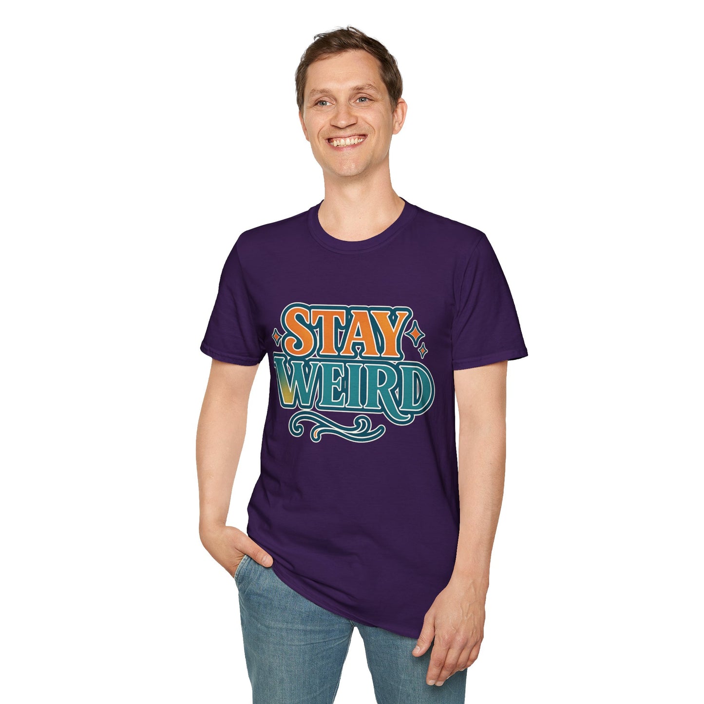 Stay Weird Unisex Softstyle T-Shirt - Fun Graphic Tee, Quirky Apparel, Gift for Friends, Casual Wear, Unique Style