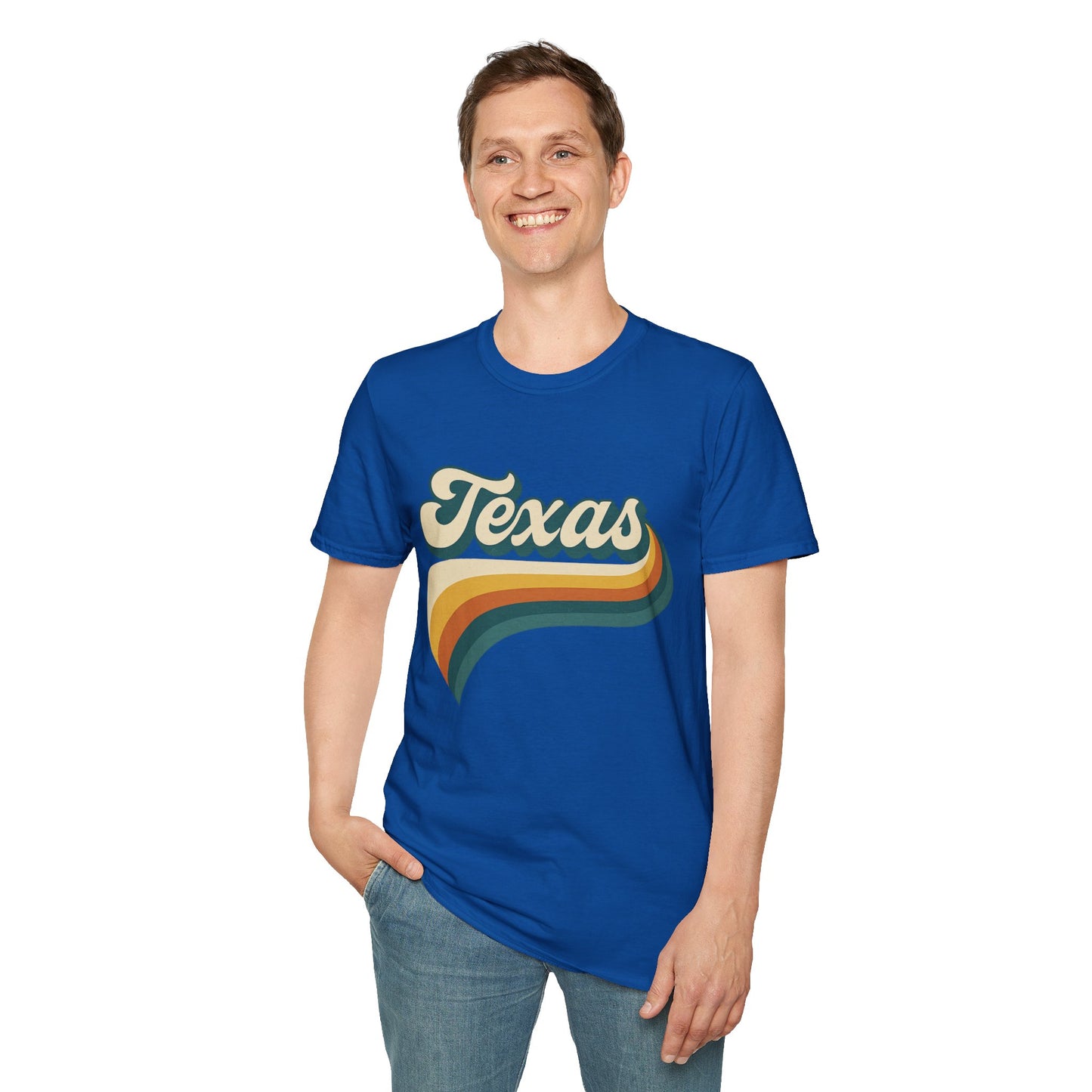 Retro Texas Shirt – Vintage Style Texas Wave Tee • Gildan Softstyle® Unisex Comfort • Gift for Texans • Groovy Southern State Pride Shirt