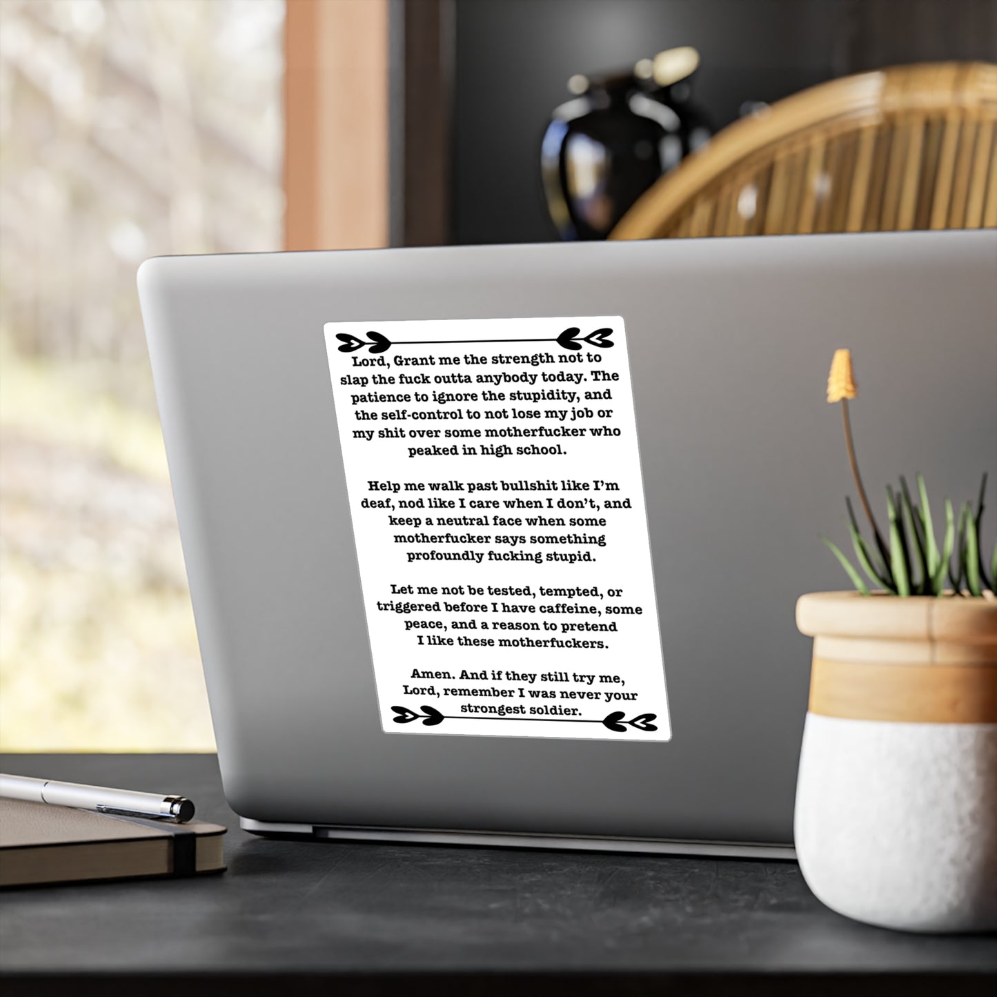 ClancyTees Serenity Prayer Vinyl Decal Funny Profanity Sticker For Laptop Car Office Gift For Coworkers Sarcastic Humor Wall Quote