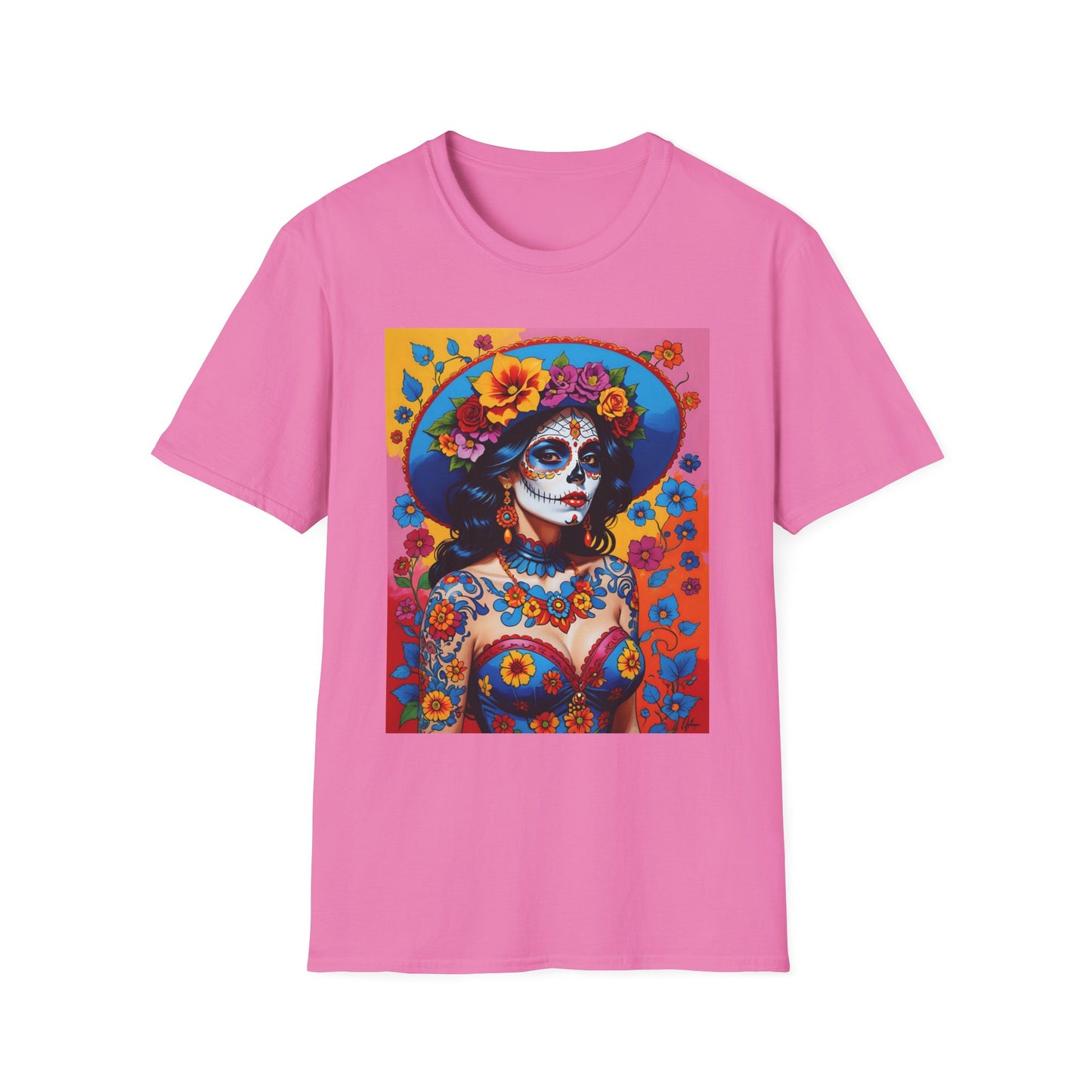 Sugar Skull T-Shirt – Día de los Muertos Art Tee – Gift for Goth Aesthetic Fans, Colorful Skull Lovers, and Tattoo-Inspired Fashion