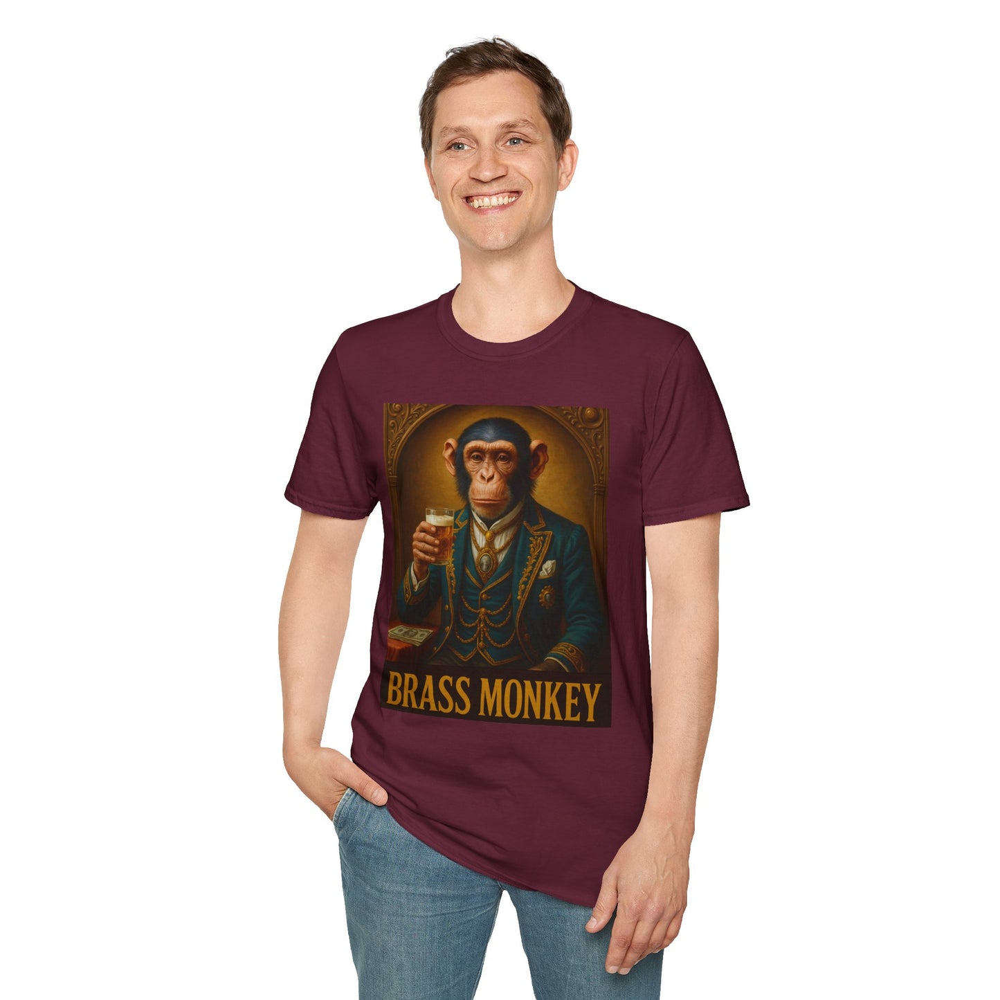 Brass Monkey T-Shirt Funny Retro Monkey Drinking Tee | Gift for Whiskey Lovers | Classy Drunk Humor Shirt | Animal Drinking Party Tee