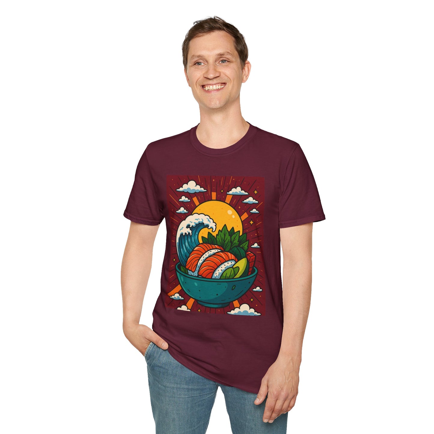 Sushi Wave T-Shirt – Retro Japanese Food Graphic Tee – Cool Sushi Shirt Gift for Foodies, Anime Fans, Ocean Lovers & Japanese Aesthetic Collectors