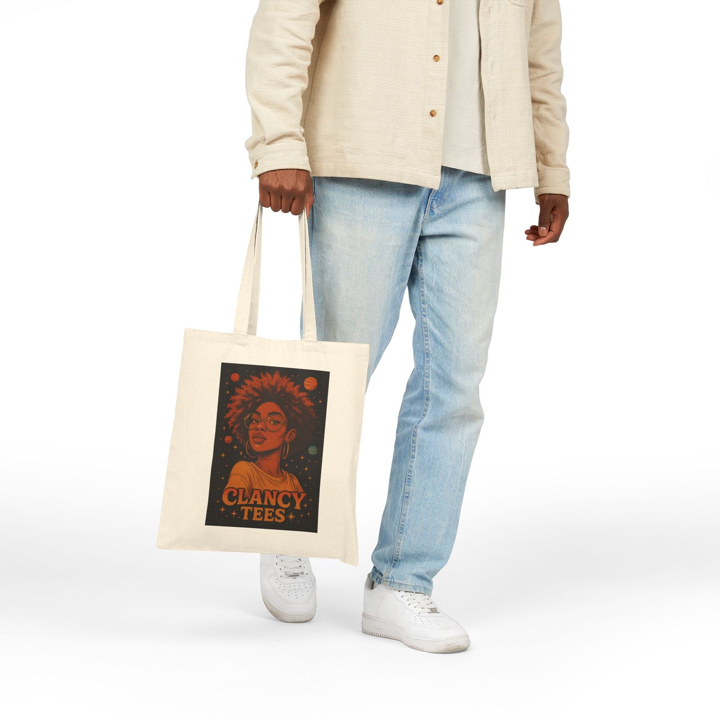 Afrofuturist Tote Bag Cosmic Canvas Bag Astrology Inspired Carryall With Bold Black Girl Magic Artwork And Celestial Design For Everyday Use