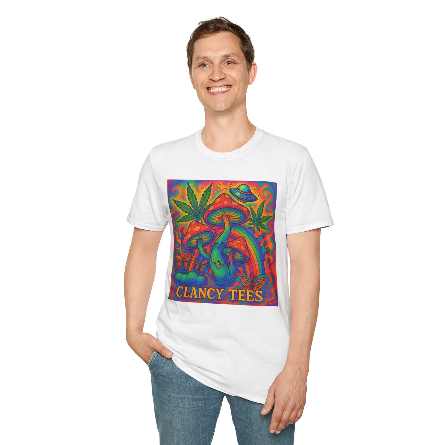 Colorful Psychedelic T-Shirt, Fun Graphic Tee for Music Festivals, Unique Gift for Friends, Retro Style Shirt, Unisex Softstyle Tee