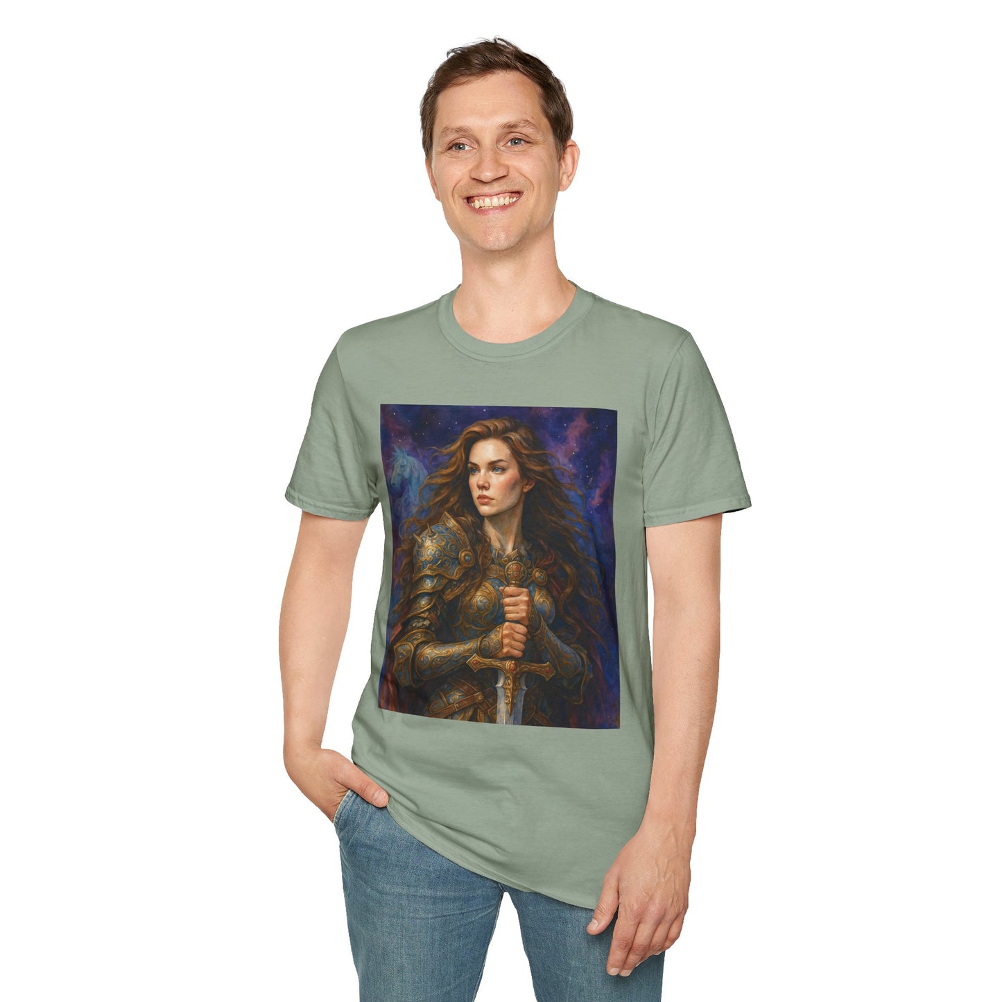 Warrior Woman T Shirt Fantasy Knight Art Medieval Armor Female Hero Tee Gift for Fantasy Lovers Sword Wielder Shirt Bold Aesthetic Battlecore Clothing
