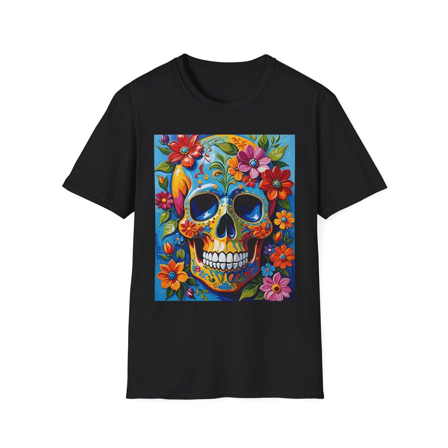 Floral Sugar Skull Shirt – Colorful Skull with Flowers Tee – Gift for Art Lovers, Halloween Fans, and Bold Statement Outfit Seekers