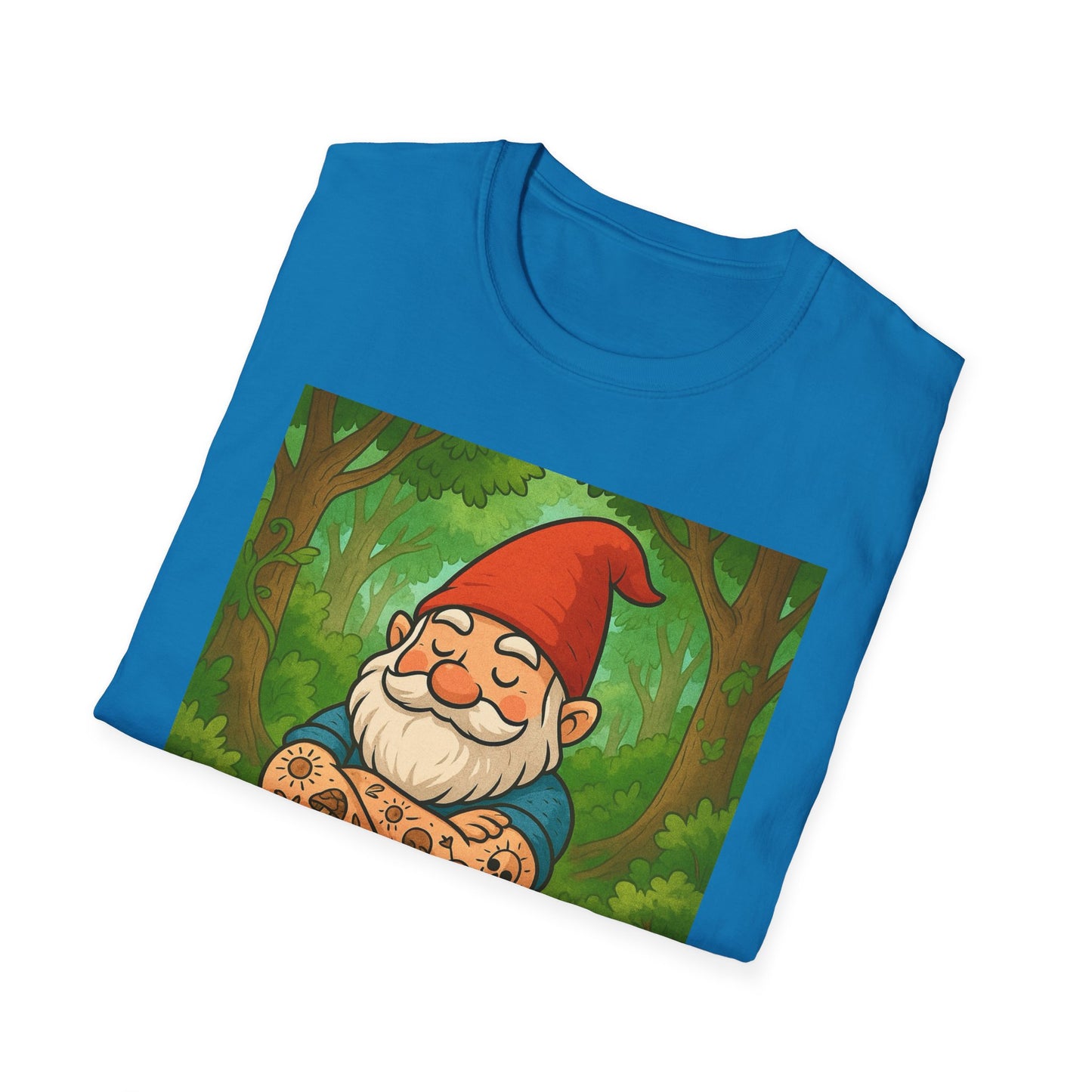 Tattooed Gnome T-Shirt – Funny Forest Inked Gnome Tee – Whimsical Tattoo Garden Shirt Gift for Mushroom Lovers, Gardeners, and Fantasy Fans