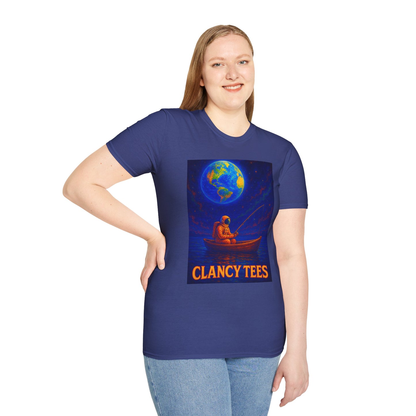 Space Fisherman Graphic T-Shirt, Chill Vibes Tee, Eco-Friendly Gift, Outdoor Enthusiast Apparel, Perfect for Holidays & Summer