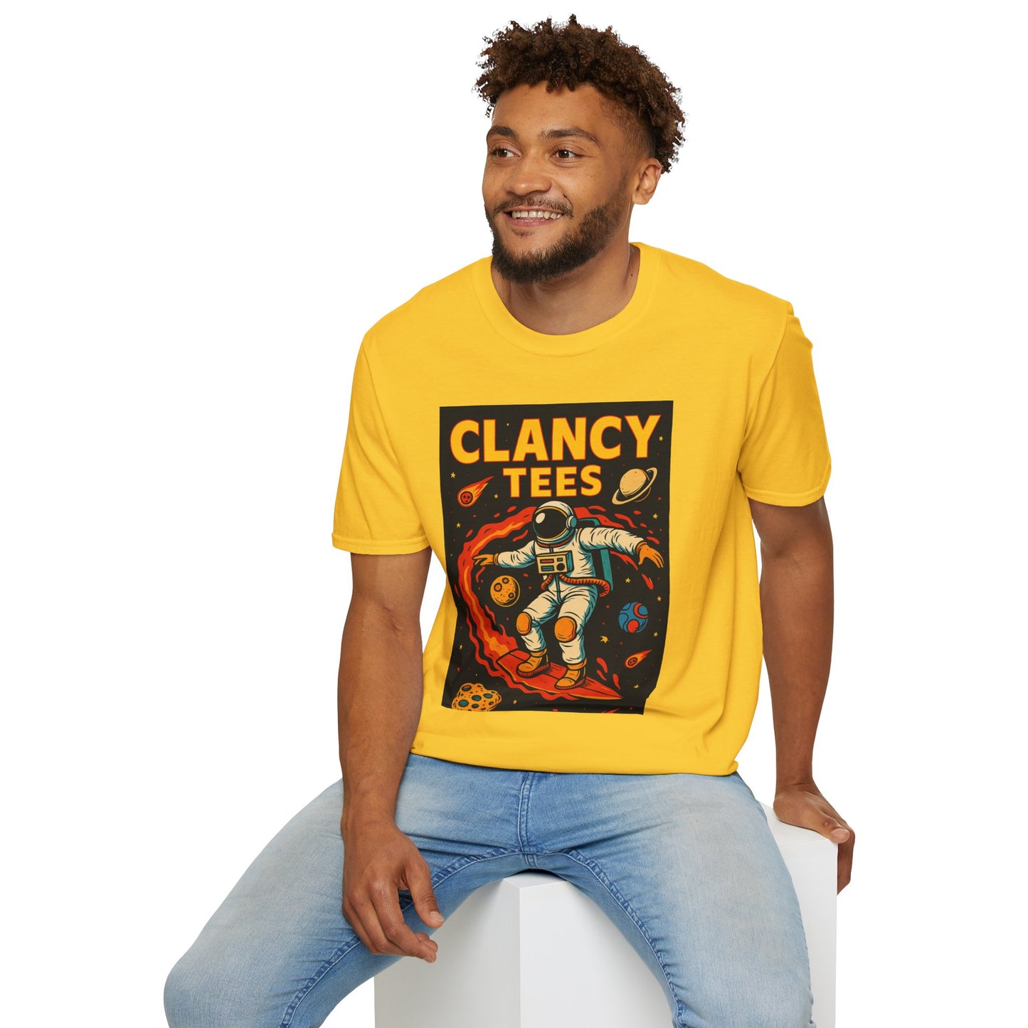 Astronaut Surfing T-Shirt – Outer Space Surfer Tee – Gift for Sci-Fi Beach Bums, Stoner Surfers, and Cosmic Wave Riders