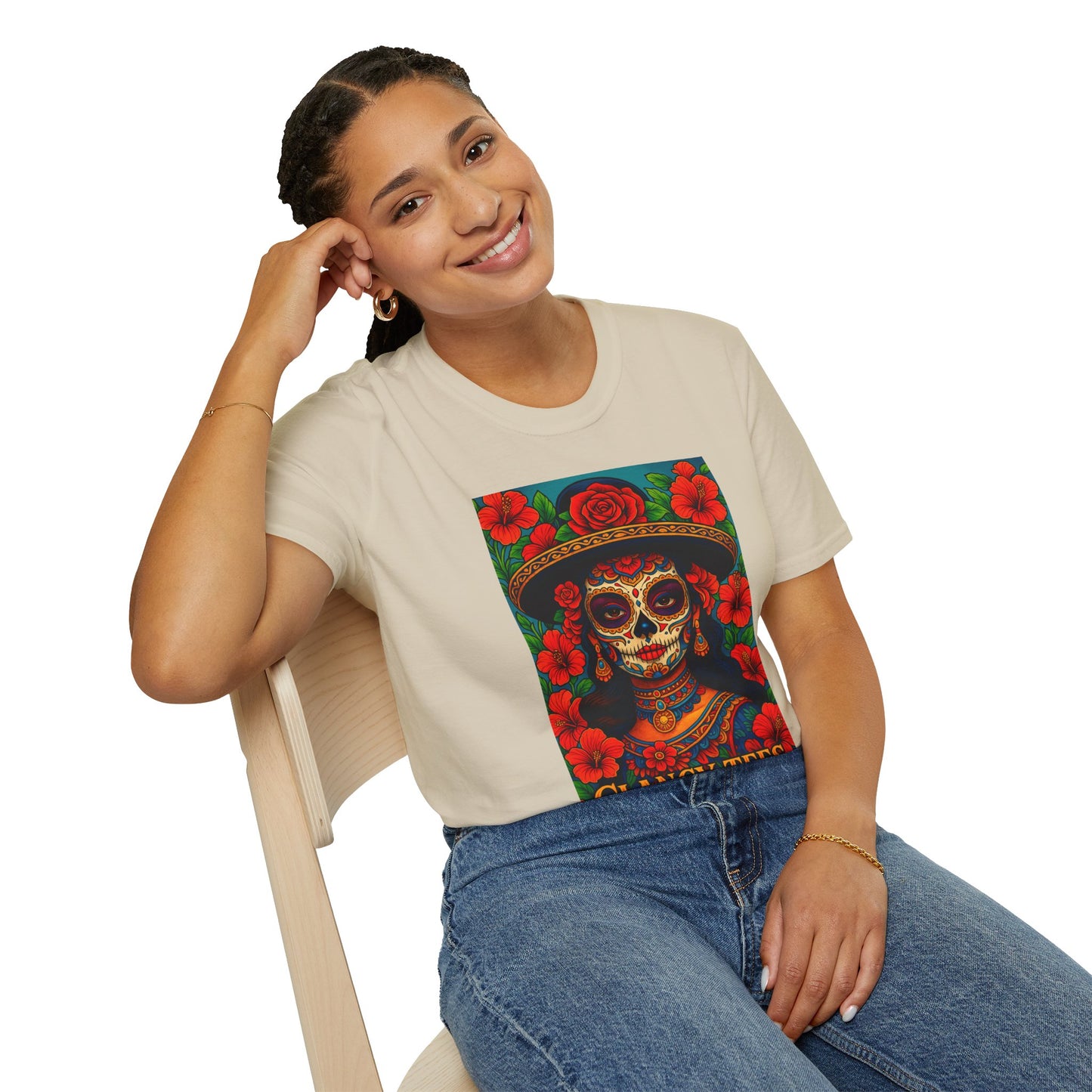 Colorful Sugar Skull T-Shirt, Day of the Dead Tee, Unique Graphic Shirt, Festival Apparel, Gift for Halloween, Unisex Softstyle Tee