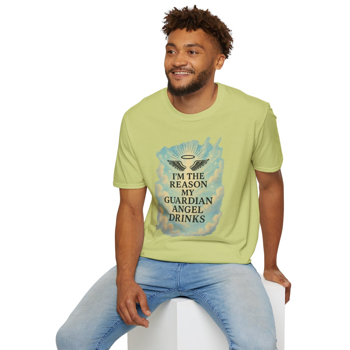 Unisex Softstyle T-Shirt, Funny Guardian Angel Tee, Unique Gift for Friends, Humor Shirt, Casual Wear, Perfect for Holidays