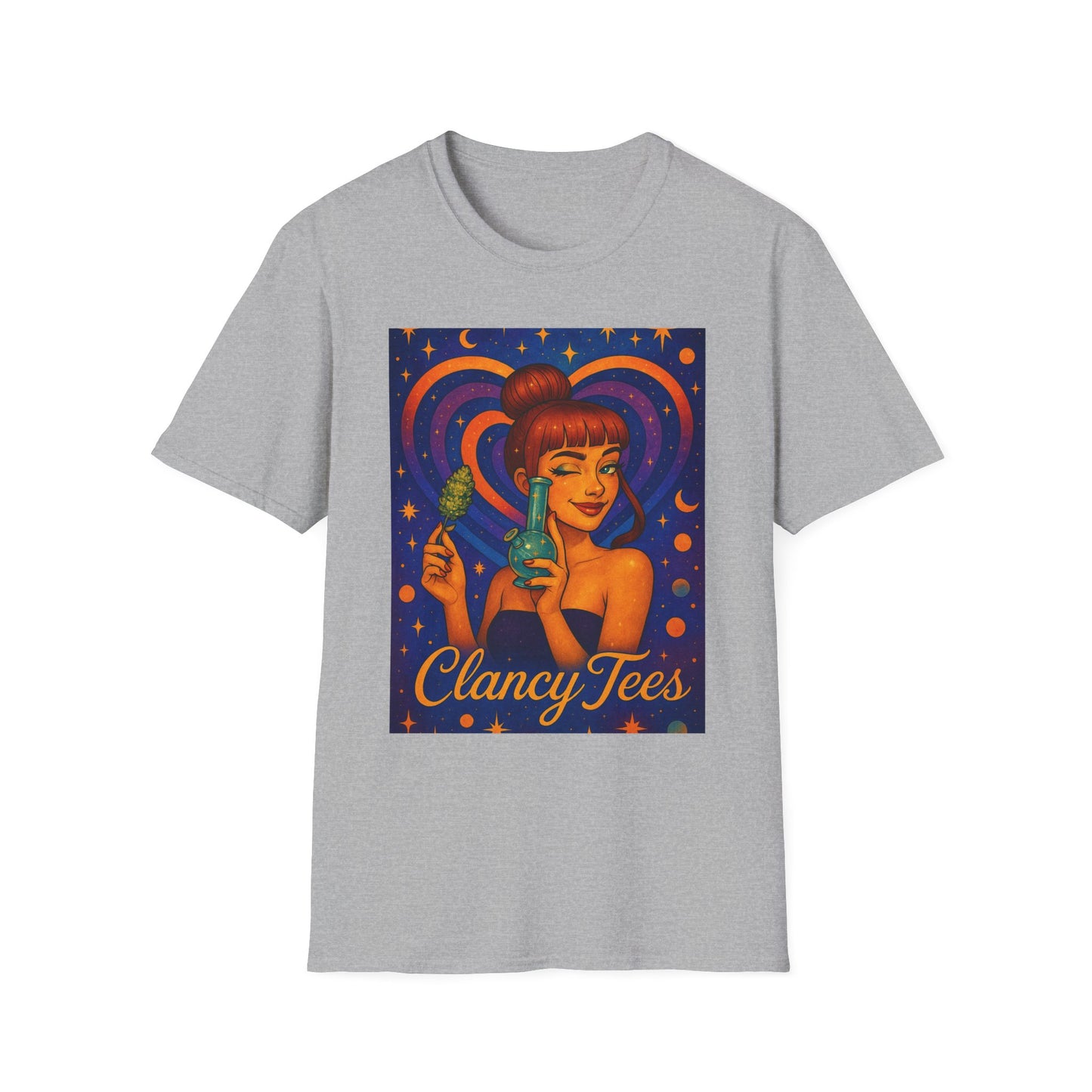 Cosmic Stoner Girl Art T-Shirt, Vintage Style Tee, Fun Summer Shirt, Gift for Art Lovers, Cute Graphic Tee, Unique Casual Wear