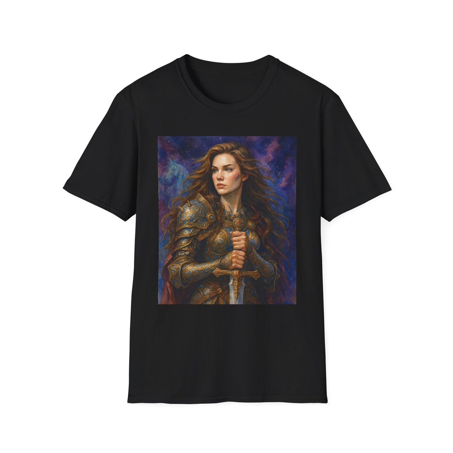 Warrior Woman T Shirt Fantasy Knight Art Medieval Armor Female Hero Tee Gift for Fantasy Lovers Sword Wielder Shirt Bold Aesthetic Battlecore Clothing