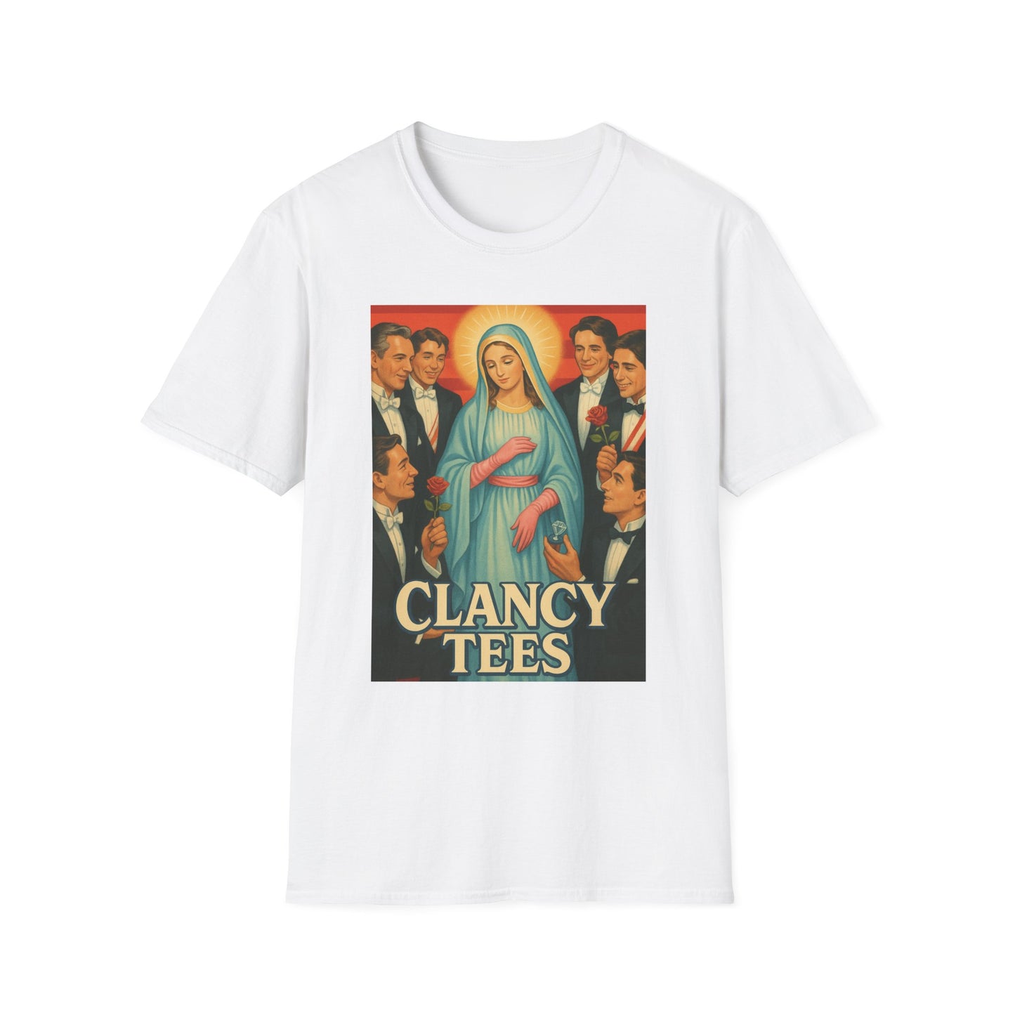 Vintage Madonna Graphic Tee, Unisex Virgin Mary Softstyle T-Shirt, Retro Art Shirt, Gift for Artsy Friends, Festival Attire, Casual Wear