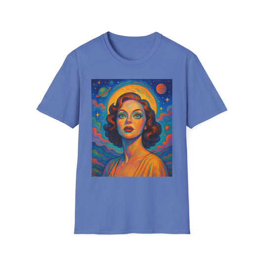 Retro Space Girl T Shirt Vintage Sci Fi Beauty Psychedelic Pop Art Galaxy Babe Tee Gift for Star Gazers Cosmic Fashion Astronaut Dreamwear