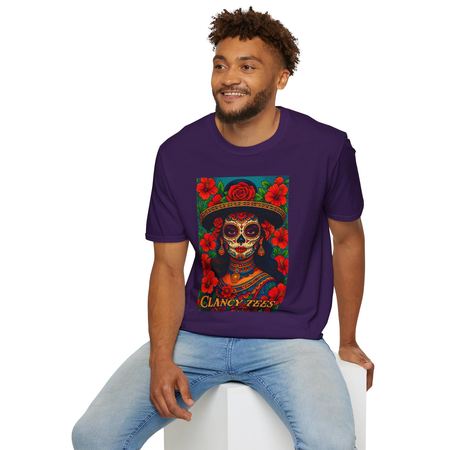 Colorful Sugar Skull T-Shirt, Day of the Dead Tee, Unique Graphic Shirt, Festival Apparel, Gift for Halloween, Unisex Softstyle Tee