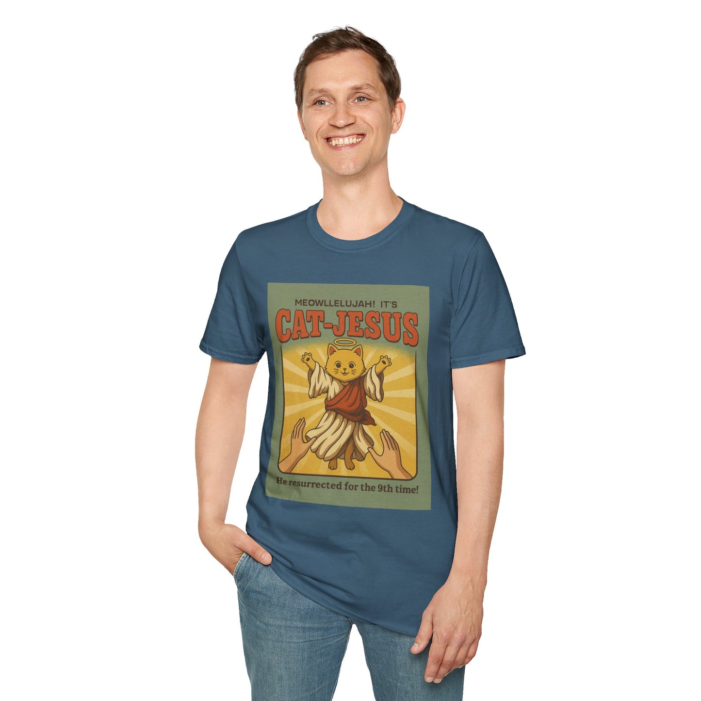 Cat Jesus Funny Resurrected Cat Shirt Meow Hallelujah Tee for Cat Lovers Faith and Felines Fans of Holy Humor and Nine Lives Resurrection Gags