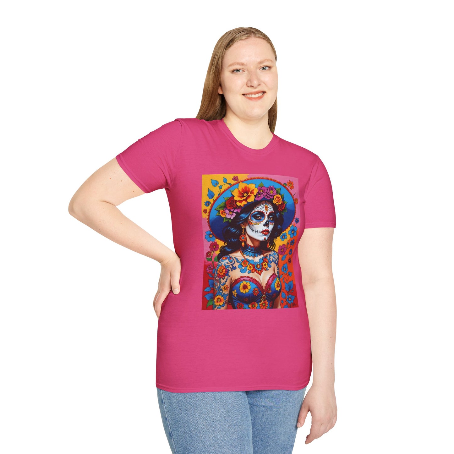 Sugar Skull T-Shirt – Día de los Muertos Art Tee – Gift for Goth Aesthetic Fans, Colorful Skull Lovers, and Tattoo-Inspired Fashion