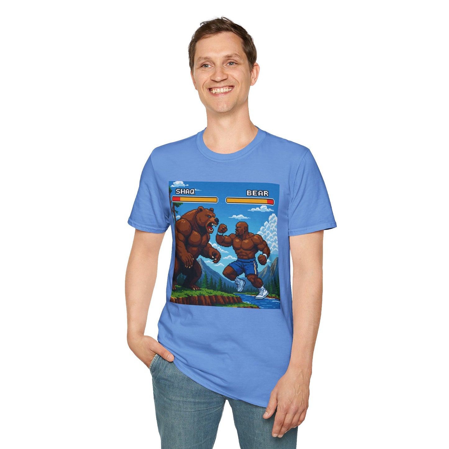 Shaq vs Bear Funny T-Shirt | Retro Arcade Fighter Tee | Gift for Gamers & 90s Kids | Weird Animal Combat Shirt