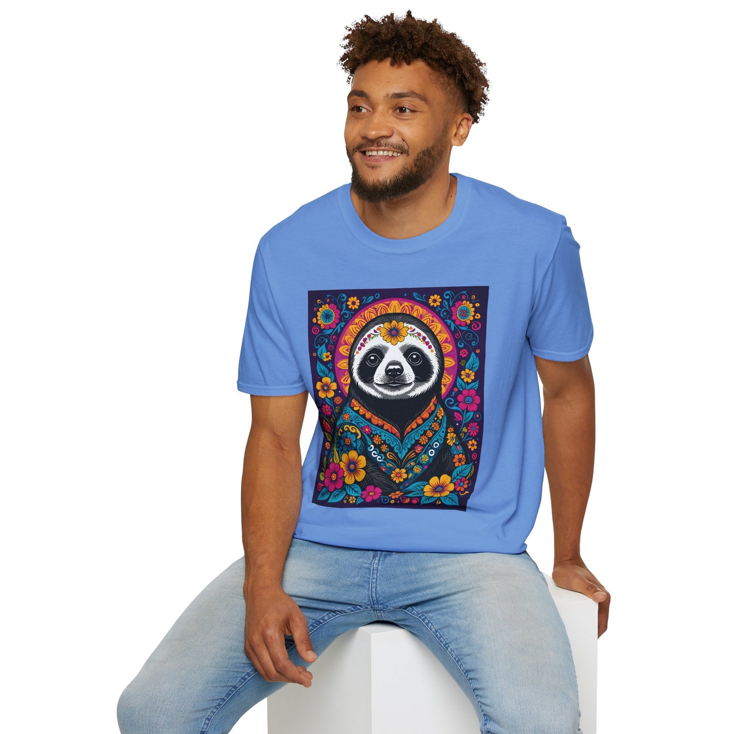 Psychedelic Sloth T Shirt Boho Animal Graphic Tee Trippy Festival Top Gift for Sloth Lovers