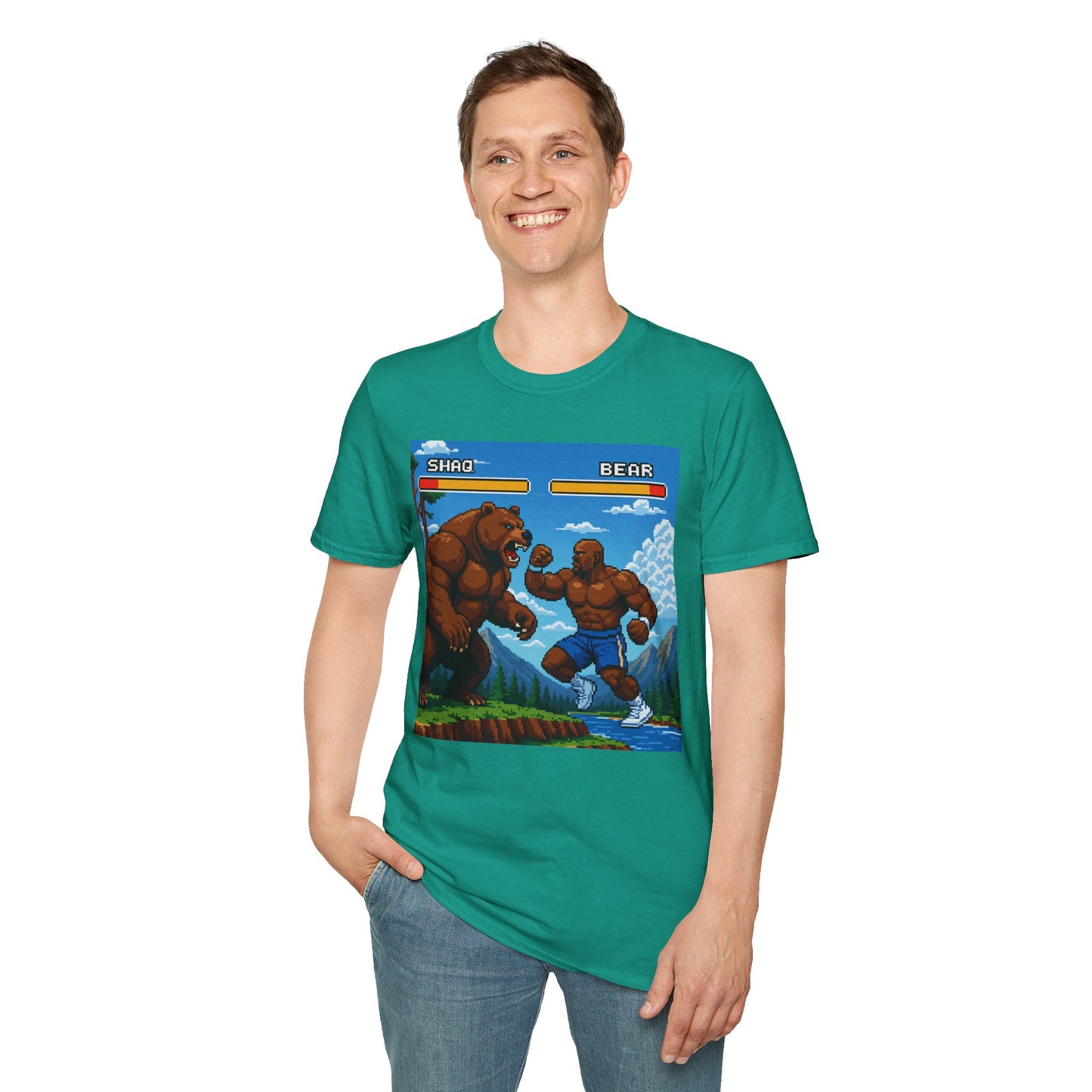 Shaq vs Bear Funny T-Shirt | Retro Arcade Fighter Tee | Gift for Gamers & 90s Kids | Weird Animal Combat Shirt