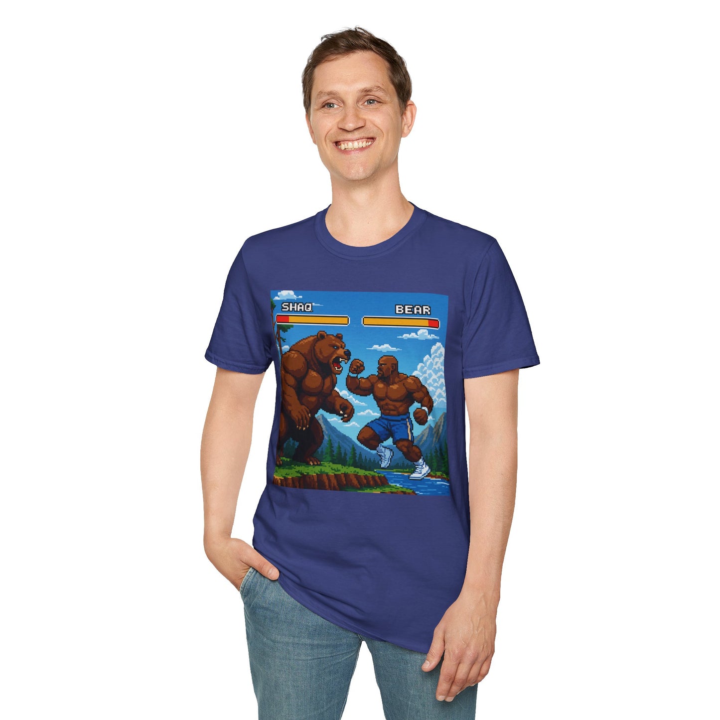 Shaq vs Bear Funny T-Shirt | Retro Arcade Fighter Tee | Gift for Gamers & 90s Kids | Weird Animal Combat Shirt