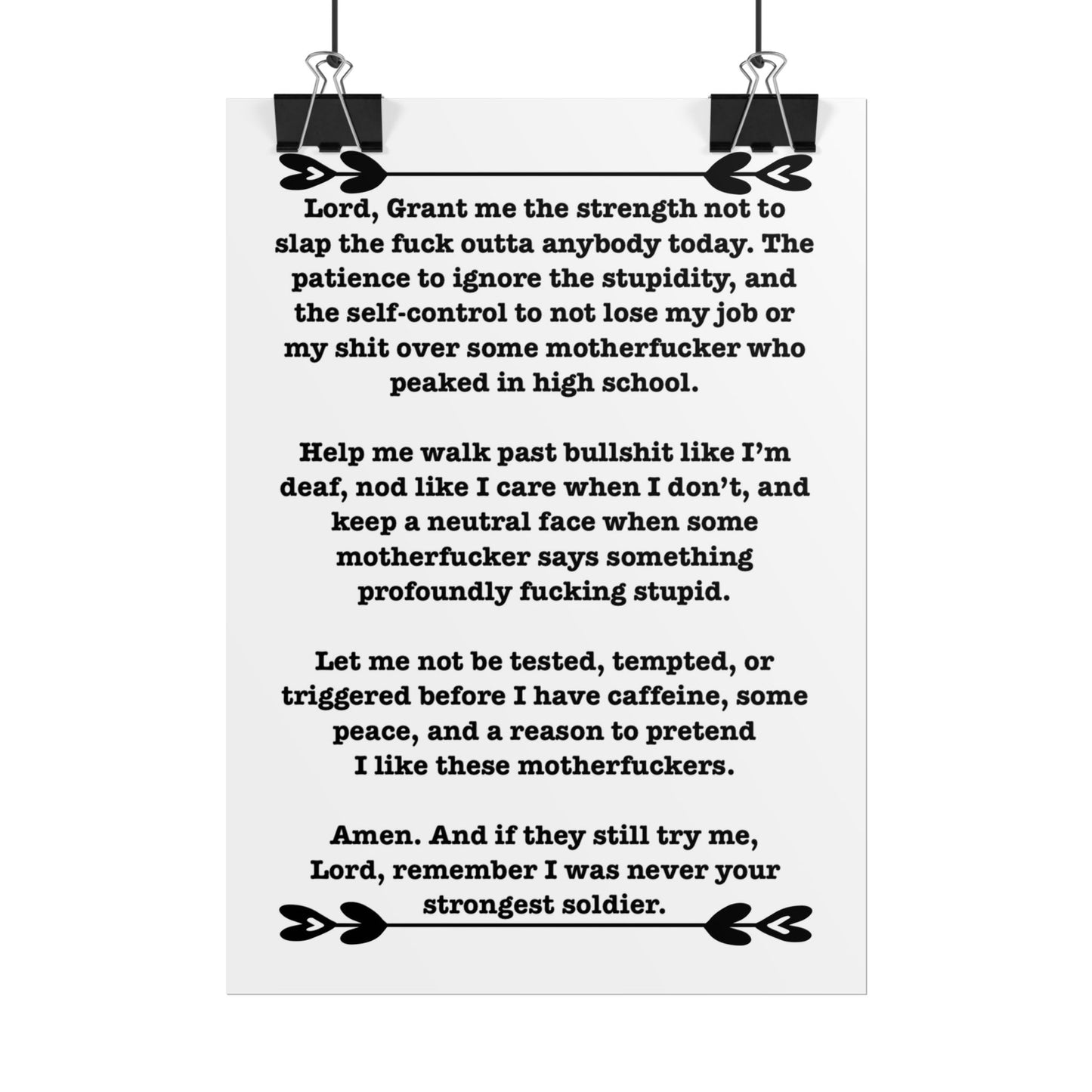 ClancyTees Serenity Prayer Poster Funny Profane Wall Art Office Humor Print Gift for Coworkers