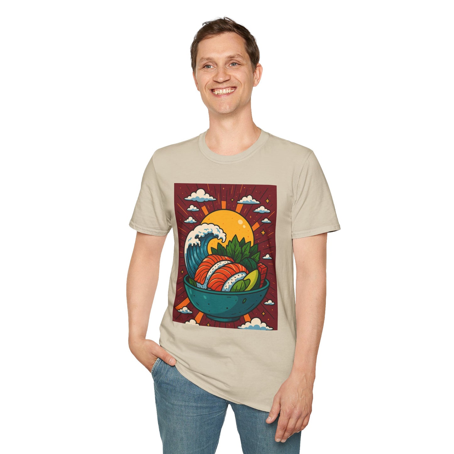 Sushi Wave T-Shirt – Retro Japanese Food Graphic Tee – Cool Sushi Shirt Gift for Foodies, Anime Fans, Ocean Lovers & Japanese Aesthetic Collectors