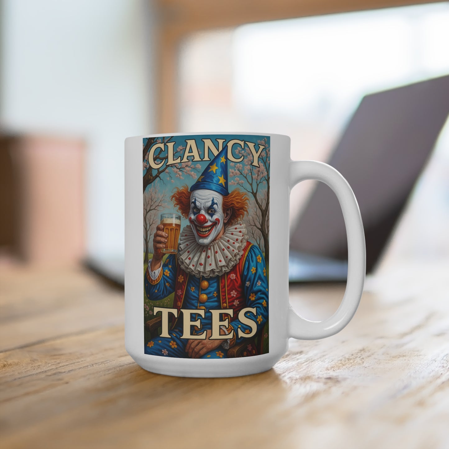 Creepy Clown Beer Mug Funny Horror Artwork Ceramic Coffee Cup Gift for Dark Humor Fans