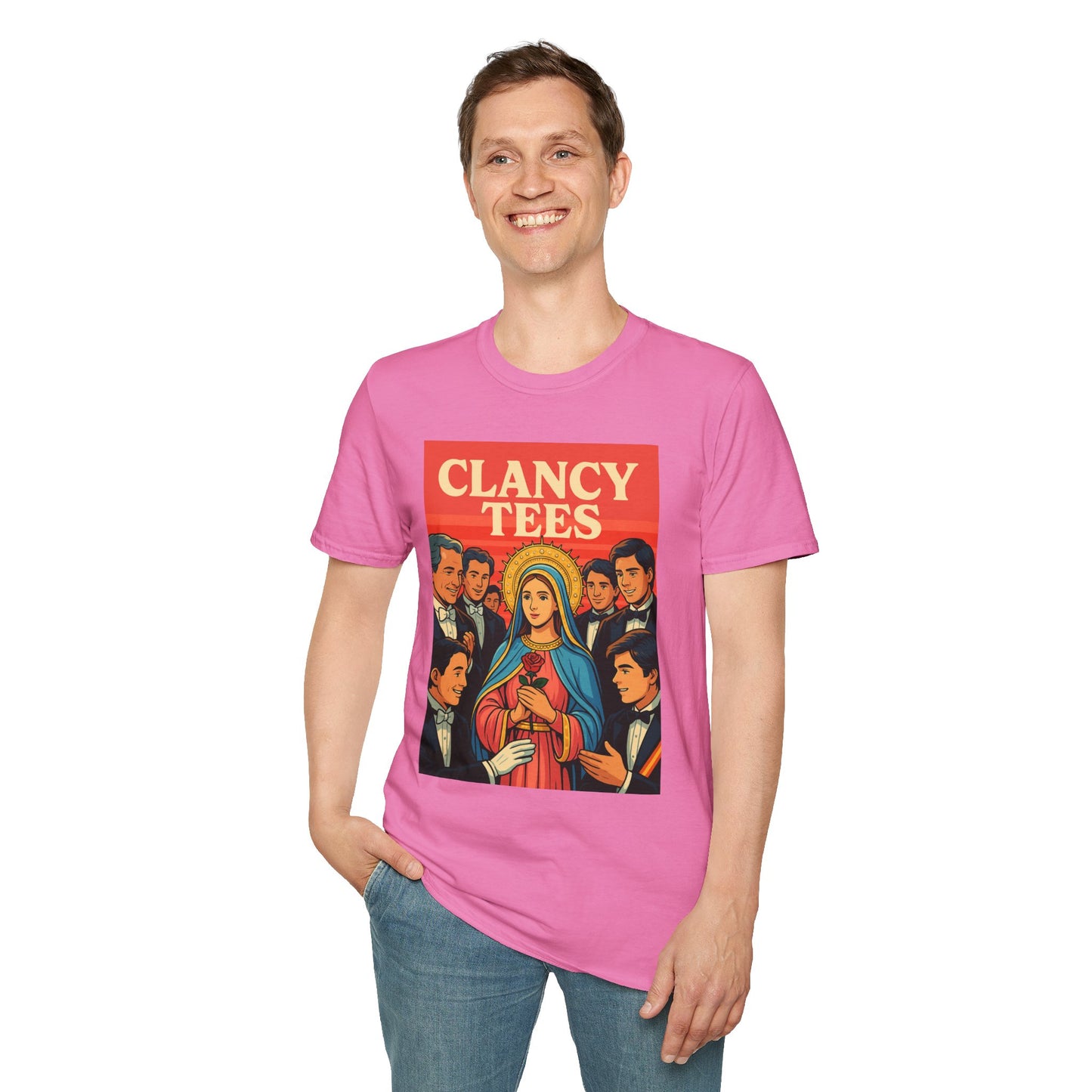 Vintage Virgin Mary Graphic T-Shirt, Softstyle Madonna Tee for Casual Wear, Perfect Gift for Holidays, Retro Clothing, Unisex Tees