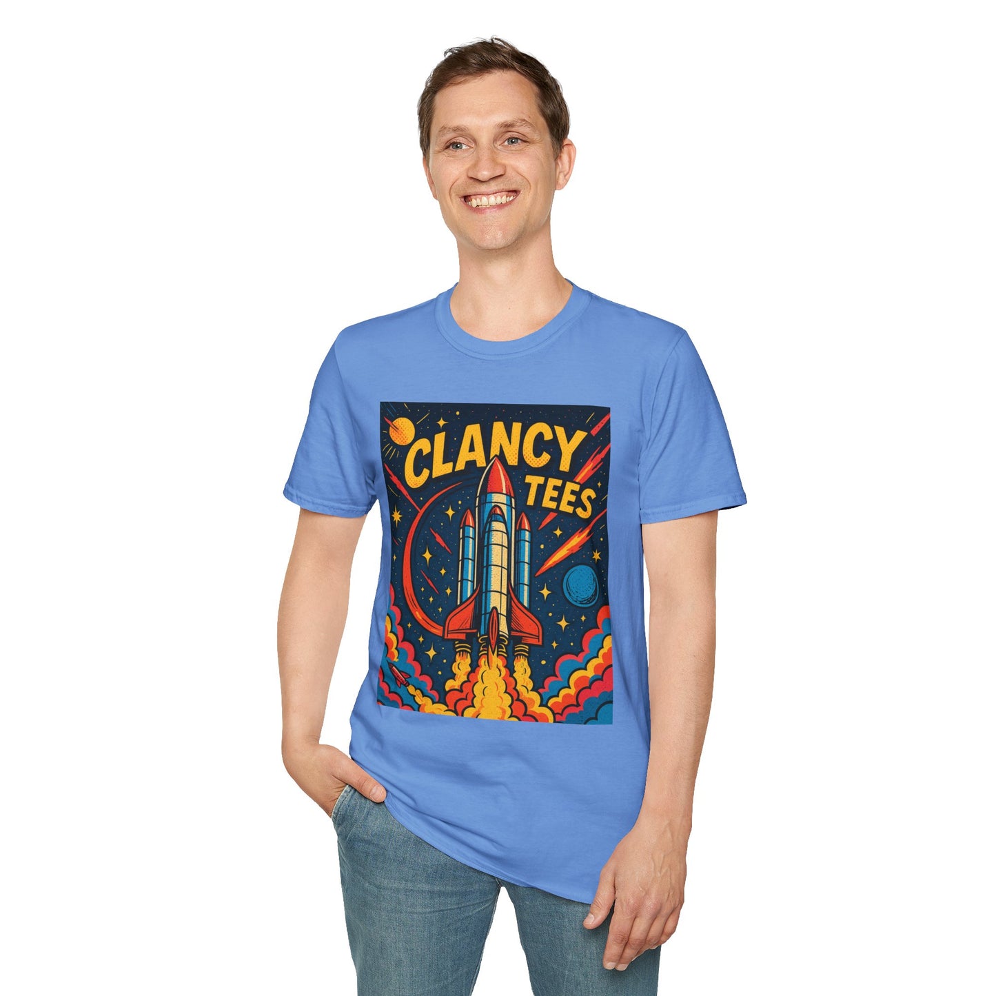 Retro Rocket Ship Shirt Outer Space Graphic Tee | Psychedelic Galaxy Print Top | Gift for Space Nerds and Dreamers | Astronaut Aesthetic Tee