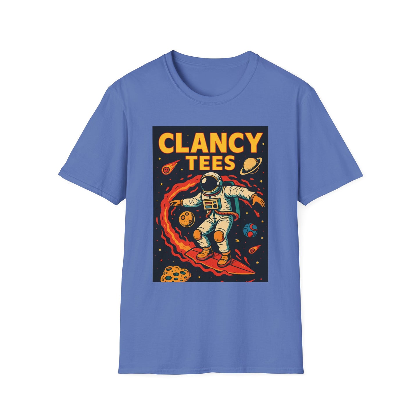 Astronaut Surfing T-Shirt – Outer Space Surfer Tee – Gift for Sci-Fi Beach Bums, Stoner Surfers, and Cosmic Wave Riders