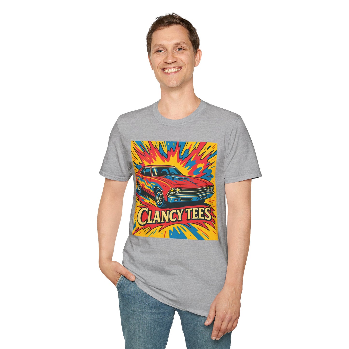 Muscle Car Graphic Tee with Retro Flames | Vintage Car Lover T-Shirt | Gift for Gearheads & Classic Ride Fans | Bold Hot Rod Shirt
