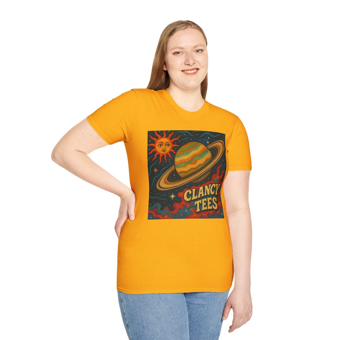 Saturn Sun Shirt – Retro Psychedelic Planet Graphic Tee with Groovy Outer Space Art – Gift for Astronomers, Daydreamers, and Cosmic Wanderers