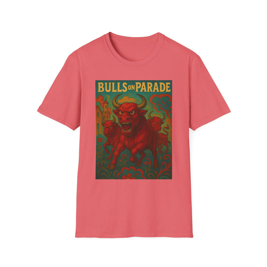 Bulls on Parade Shirt – Psychedelic Rage-Inspired Bull Graphic Tee • Gildan Softstyle® Unisex • Protest Art T-Shirt • Gift for Rage Fans