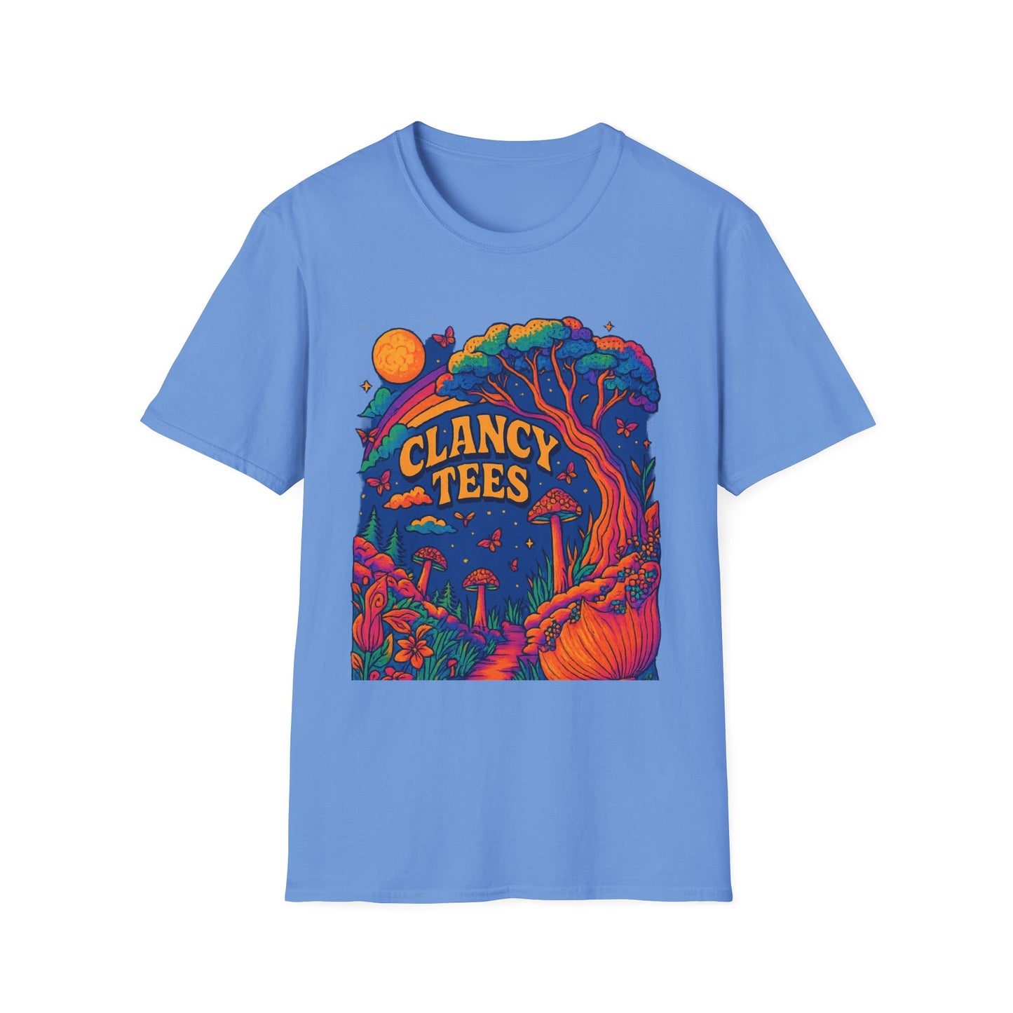 Colorful Nature-Themed Unisex Softstyle T-Shirt - Bohemian Vibe, Perfect for Festivals, Gift for Nature Lovers, Casual Wear, Clancy Tees