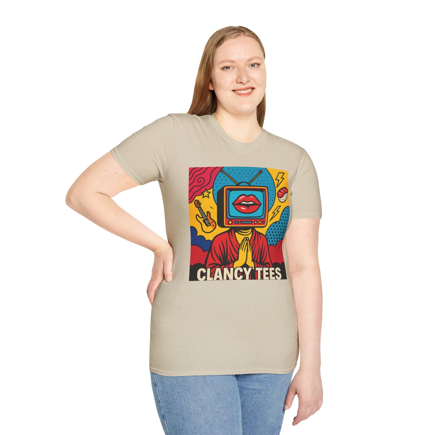 Pop Art TV Head T Shirt for Creatives Graphic Tee for Artists Gift for Surreal Art Lovers Unisex Visual Commentary Shirt