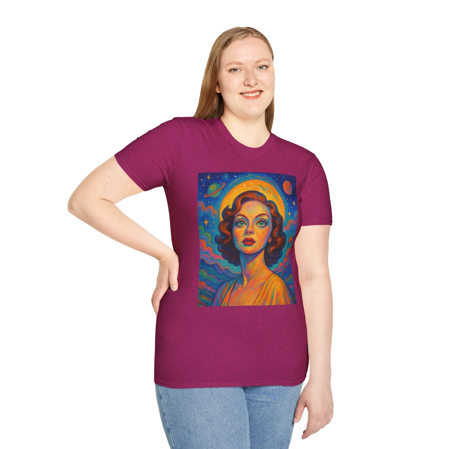 Retro Space Girl T Shirt Vintage Sci Fi Beauty Psychedelic Pop Art Galaxy Babe Tee Gift for Star Gazers Cosmic Fashion Astronaut Dreamwear