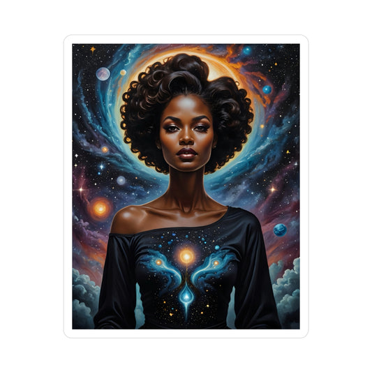 Cosmic Goddess Sticker – Kiss Cut Vinyl Decal, Afrofuturist Artwork, Galaxy Aesthetic, Gift for Spiritual Seekers