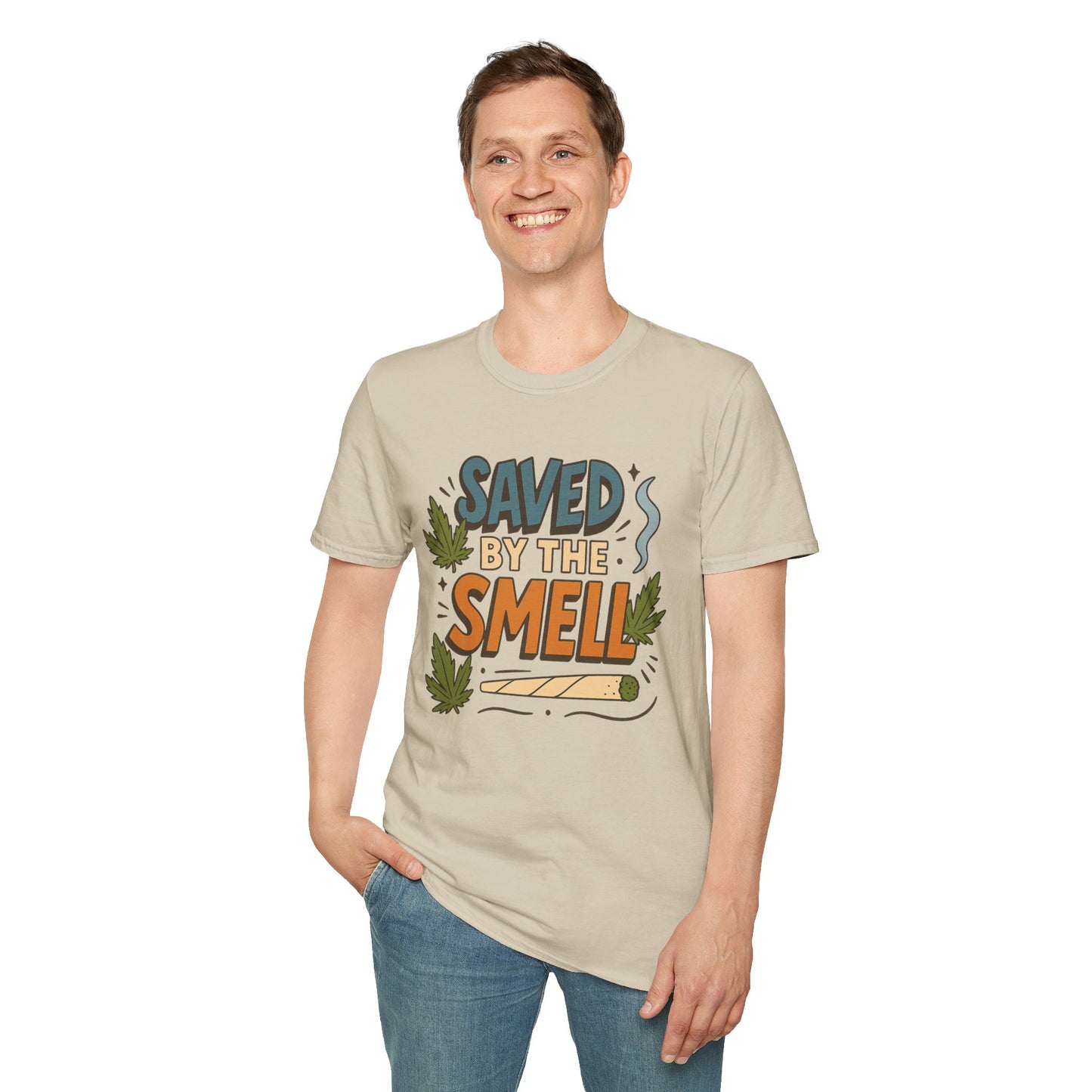 Funny Cannabis Saved by the Smell T-Shirt, Unisex Softstyle Tee, Gift for Stoners, Humor Apparel, Casual Wear, Cool Graphic Tee