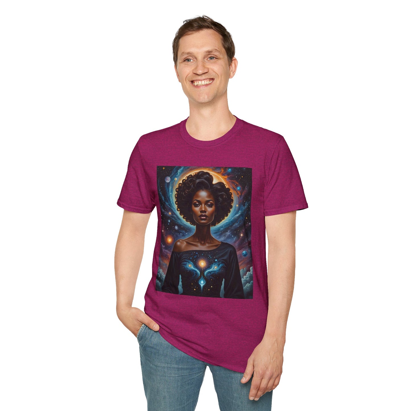 Afrofuturist Cosmic Energy T-Shirt – Celestial Power Graphic Tee, Spiritual Galaxy Shirt, Gift for Astrology Fans, Vibrant Universe Artwork